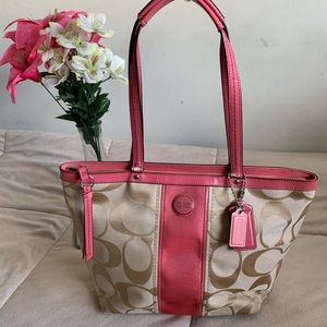 Coach Designer Pink & Khaki Canvas Purse